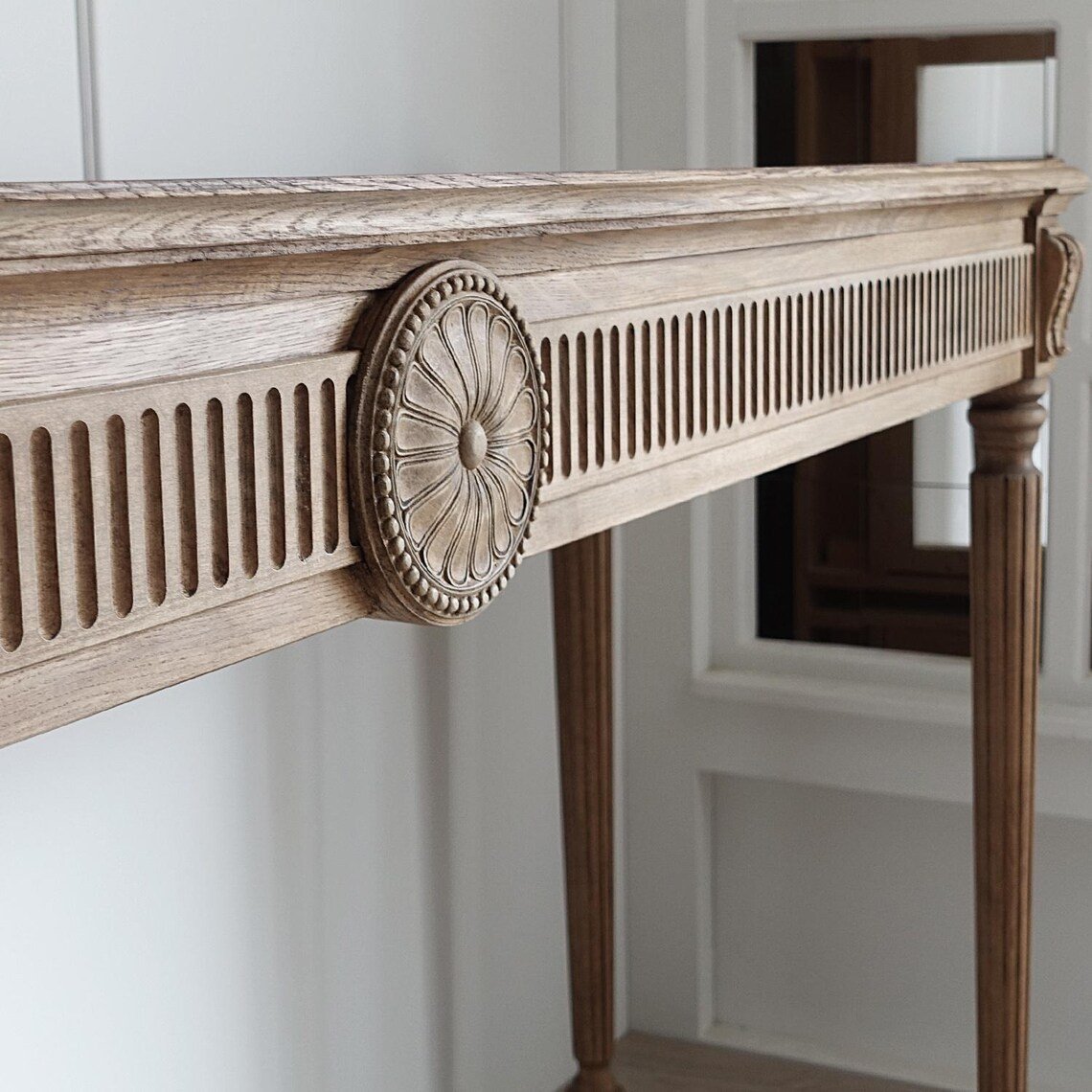 Large desk table, console table,console table radiator, oak console, desk oak, rustic table, desk table top wood,rustic curved console table - Image 5