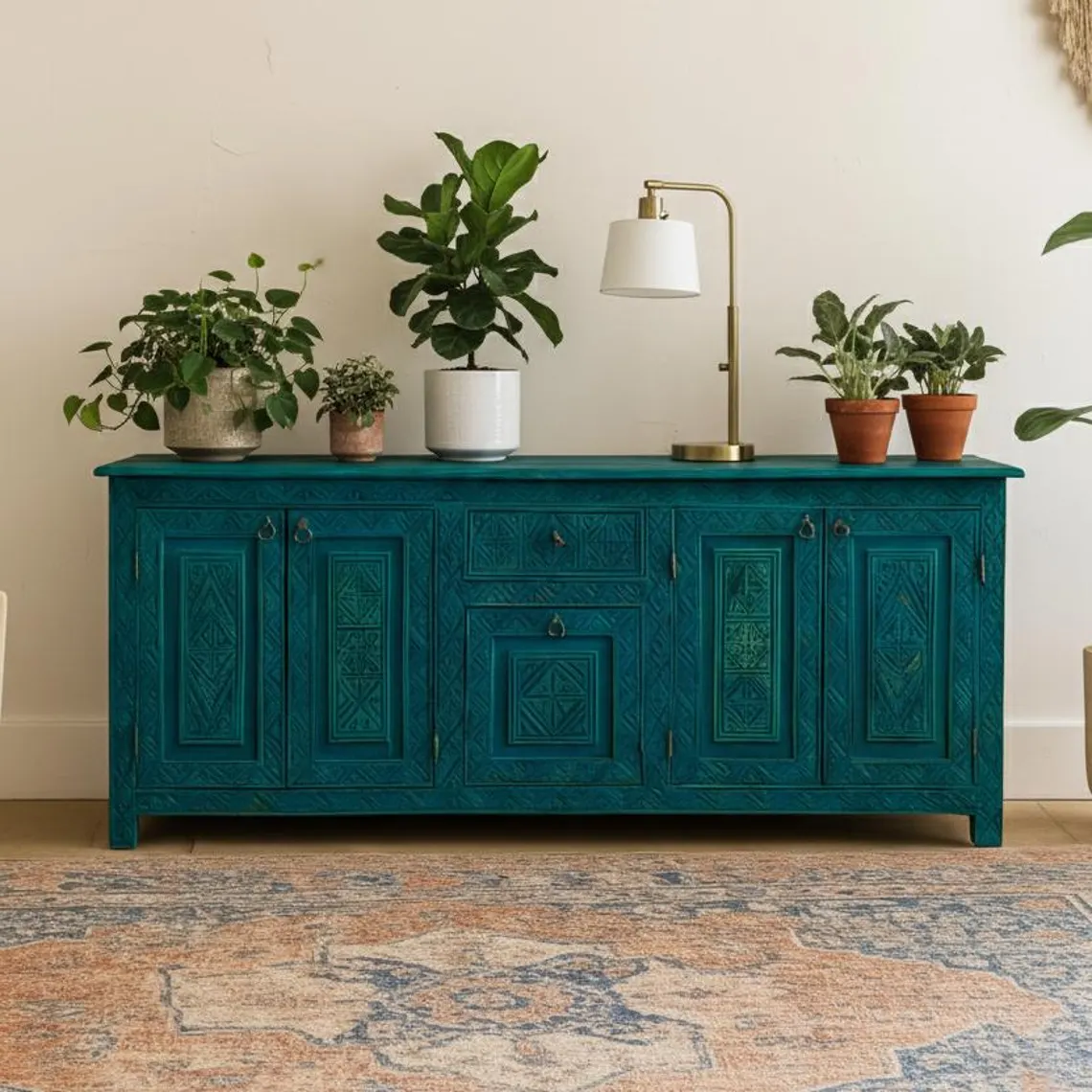 Moroccan Handmade Abstract Hand painted Table, Living Room Table, Geometric Sideboard, Console table, Gift, Real Wood Table, Cabinet - Image 5