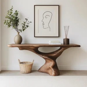 Rustic wood Console Table – Handcrafted Solid Wood Sculptural Furniture